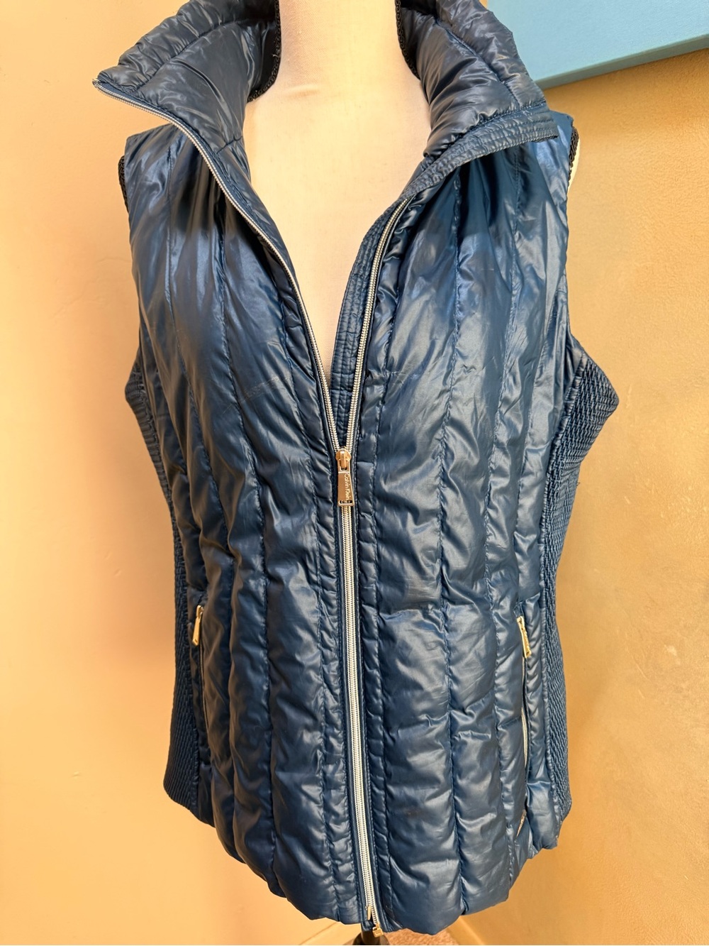 Calvin Klein Navy Quilted Puffer Vest with Gold Zippers - Women